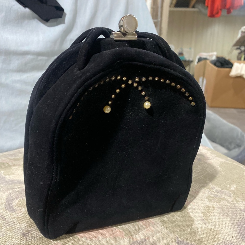 Vintage - style art by Holzman. black clutch with mini strap